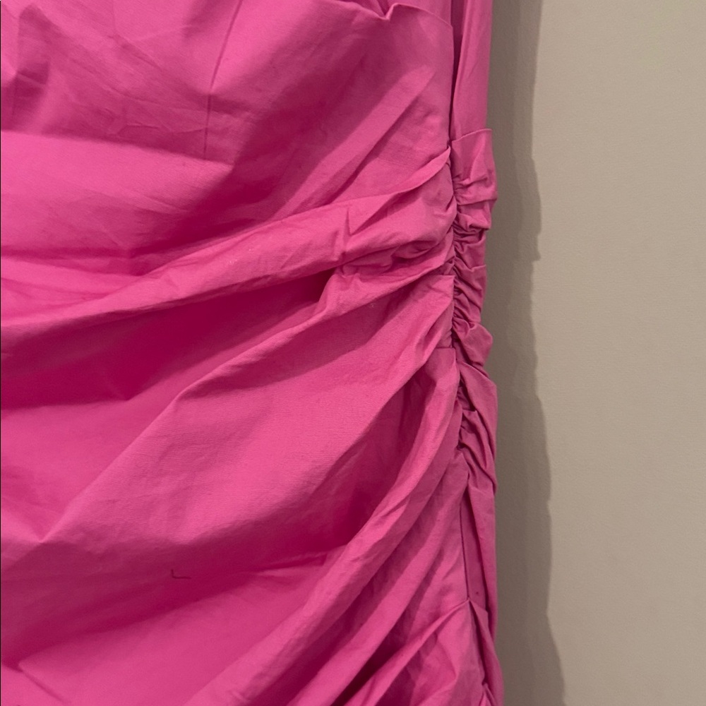 NWOT- Good American Poplin Ruched Off Shoulder Mini Dress, Berry Sorbet, Medium - Picture 7 of 12